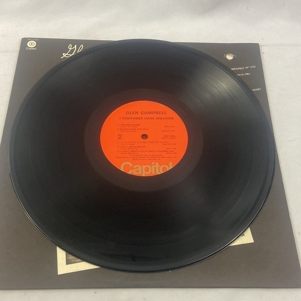 Glen Campbell I Remember Hank Williams Capitol Records 1973 Vinyl Record LP - Picture 5 of 9